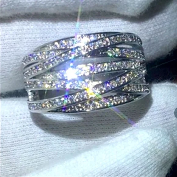 NEW Sterling Silver CZ Cubic Zirconia Crossover Ring. Size 7 & 8 - Picture 3 of 7